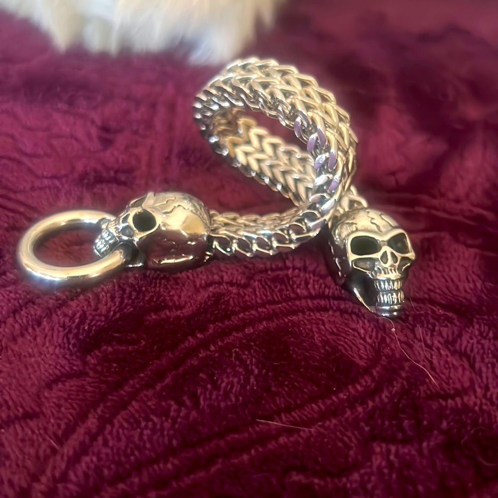 Vintage ITALIAN style heavy SS-316 Skull Snake Link Bracelet!!!  GOTHIC!!